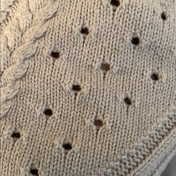 XCVI Taupe V-Neck Relaxed Fit Cut outs Cable with More Accent Ribbing Slat Back - Picture 7 of 11